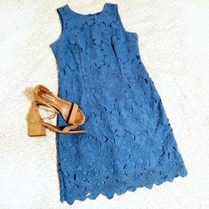 Ann Taylor Petite Blue Floral Lace Dress - SIZE 8P
